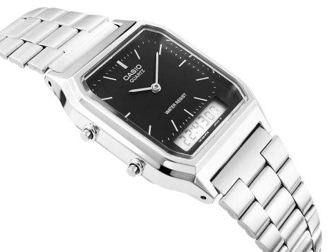Zegarek Męski Casio Srebrny Dual Time Retro BOX