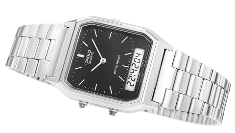 Zegarek Męski Casio Srebrny Dual Time Retro BOX