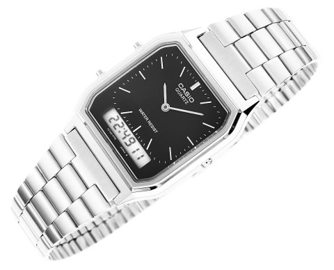 Zegarek Męski Casio Srebrny Dual Time Retro BOX