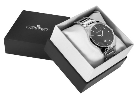 Zegarek Męski Giewont Srebrny Czarny Elegancki BOX
