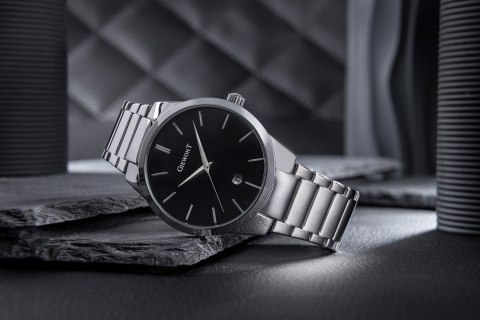 Zegarek Męski Giewont Srebrny Czarny Elegancki BOX