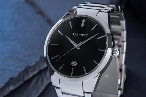Zegarek Męski Giewont Srebrny Czarny Elegancki BOX