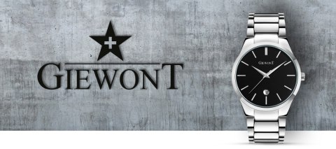 Zegarek Męski Giewont Srebrny Czarny Elegancki BOX
