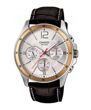 Zegarek Męski Casio Złoty Pasek Skóra Retro BOX
