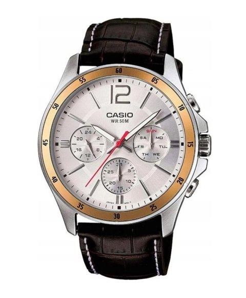 Zegarek Męski Casio Złoty Pasek Skóra Retro BOX