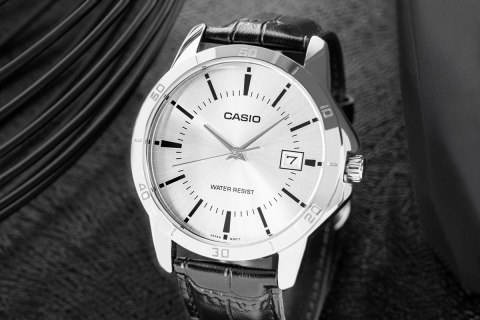 Zegarek Męski Casio Srebrny Pasek Skóra Retro BOX