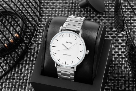 Zegarek Męski Casio Srebrny Biały Minimalistyczny BOX