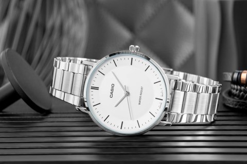 Zegarek Męski Casio Srebrny Biały Minimalistyczny BOX