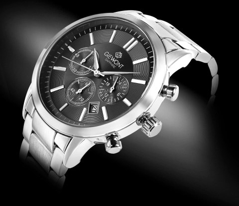 Zegarek Męski Giewont Srebrny Chrono Elegancki BOX