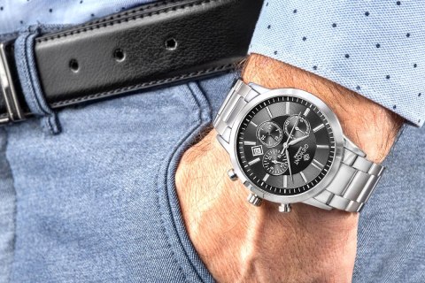 Zegarek Męski Giewont Srebrny Chrono Elegancki BOX