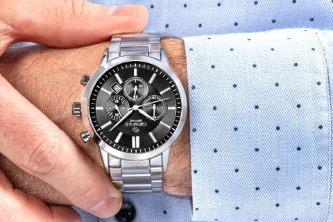Zegarek Męski Giewont Srebrny Chrono Elegancki BOX