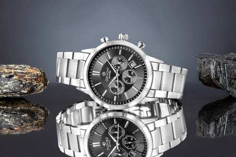 Zegarek Męski Giewont Srebrny Chrono Elegancki BOX
