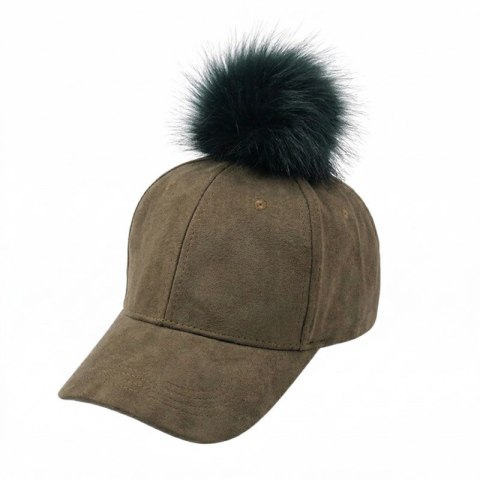 Czapka z daszkiem velvet z pomponem Military CZ13ZIE