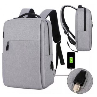 Plecak NA LAPTOPA Szary Unisex Sportowy Szkolny Uniwersalny z USB