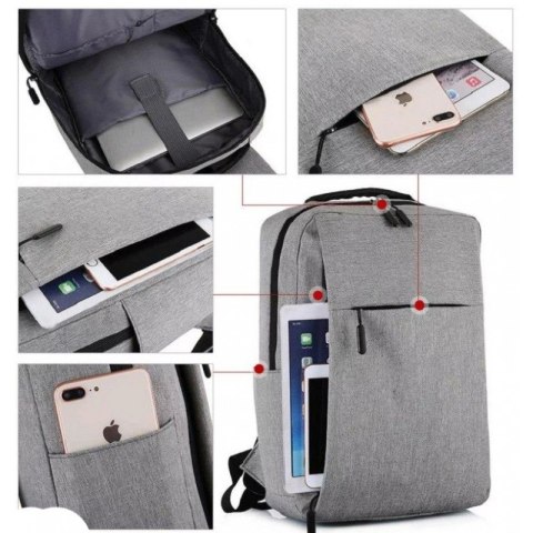 Plecak NA LAPTOPA Szary Unisex Sportowy Szkolny Uniwersalny z USB