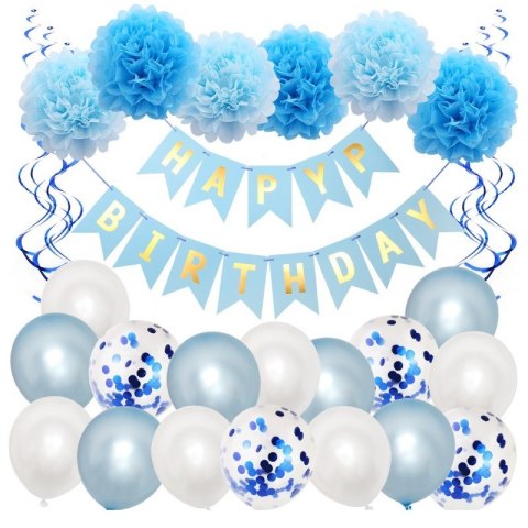 Zestaw Balonów HAPPY BIRTHDAY niebieskie 24szt BLN10