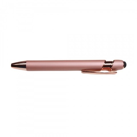 Długopis metalowy, tusz czarny, touch pen soft touch pudrowy róż DL04
