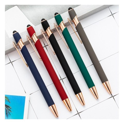 Długopis metalowy, tusz czarny, touch pen soft touch szary DL05