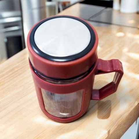 Kubek bidon ze szkła na Kawę Herbatę z uchwytem czerwony 500 ML CUP18CZE