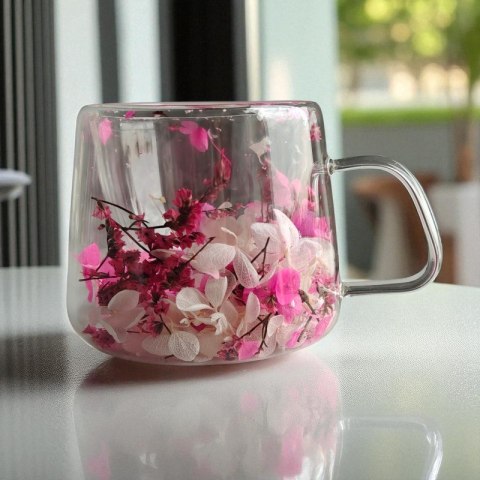 Szklanka termiczna z hortensją w środku róż 180 ml 1szt SZK188