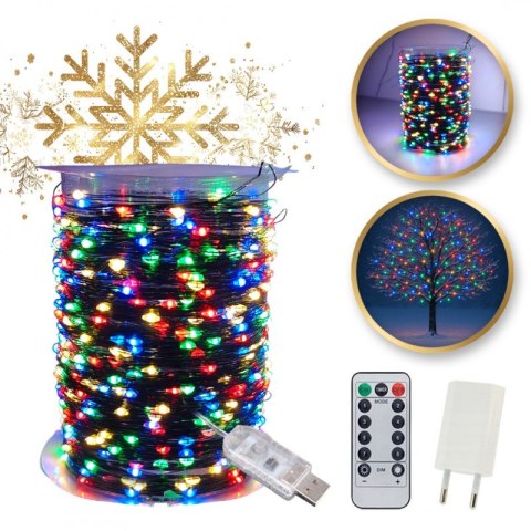Zewnętrzne/ wewnętrzne lampki choinkowe drucik 1000LED 100m, multikolor LAMP35MULTI