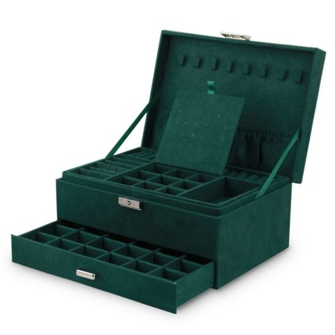 Szkatułka na biżuterię zielony elegancki kuferek organizer z szufladami