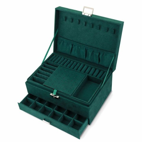 Szkatułka na biżuterię zielony elegancki kuferek organizer z szufladami