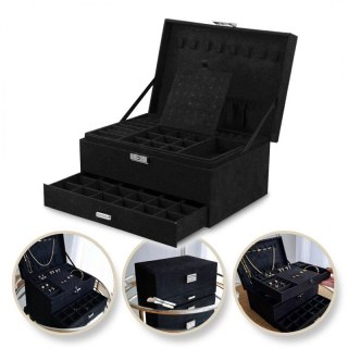 Szkatułka na biżuterię czarny elegancki kuferek organizer z szufladami