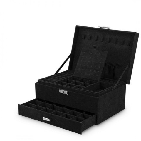 Szkatułka na biżuterię czarny elegancki kuferek organizer z szufladami
