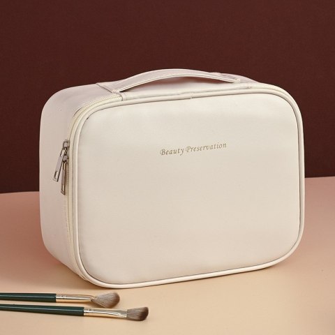 Kosmetyczka rozkładana elegancka kuferek etui z ekoskóry kremowa KS146K
