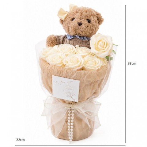 Flower box, bukiet zapachowych kwiatów mydlanych z MISIEM 8szt. BUK31B