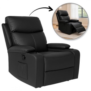 Fotel, sofa rozkładana jednoosobowa VERO z uchwytem na napój, ekoskóra czarna SOF01CZ