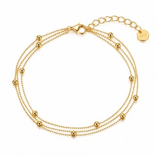 Potrójna bransoletka na rękę stal chirurgiczna pozłacana 14k złotem, kuleczki BST1746