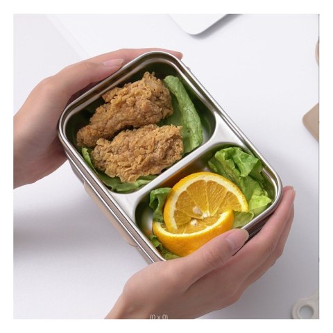Śniadaniówka LUNCH BOX z widelcem, stal nierdzewna, 2 poziomy, ciemny róż PJM50CR