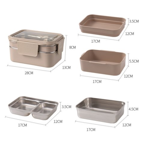 Śniadaniówka LUNCH BOX z widelcem, stal nierdzewna, 2 poziomy, kremowy PJM50K
